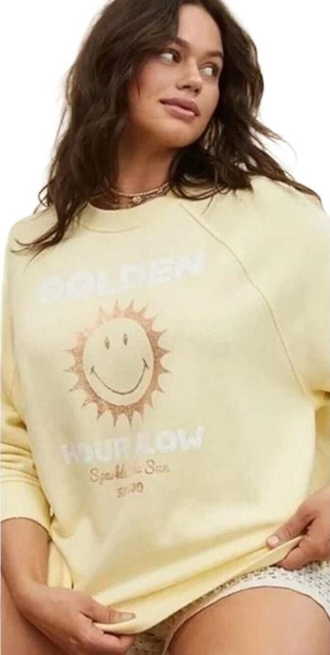 Aerie Golden Hour Glow Smiley Face Graphic Sweatshirt Oversized S